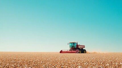 Modern cotton harvester in a vast field
