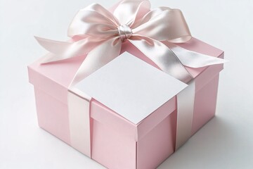 Obraz premium Pink Gift Box with Ribbon and Empty Card
