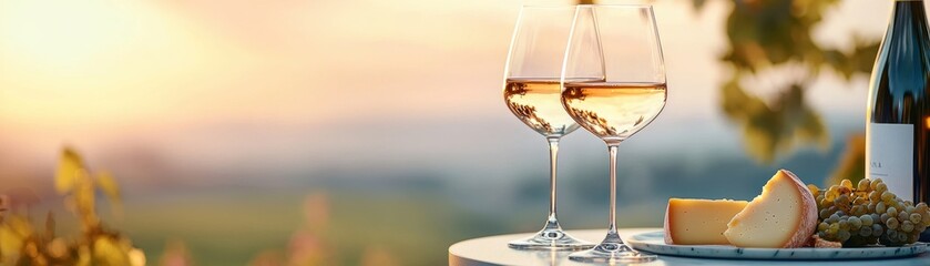 Elegant wine and cheese tasting event vineyard food and drink experience outdoor scenic view chic atmosphere