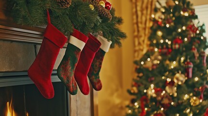 Christmas stockings hanging by the fireplace