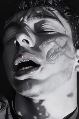 Obraz premium Monochromatic Portrait of a Young Man in Distress