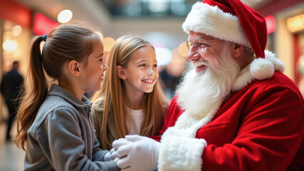Children Meeting Santa Claus at Shopping Mall.