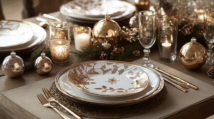Fototapeta premium Candlelit Christmas Dinner Setting