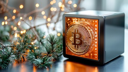 A cutting edge gold safe deposit box symbolizing the ultimate security for your cryptocurrency wealth in the digital realm of blockchain technology