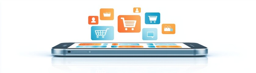 Digital engagement smartphone online shopping technology clean design top view modern connectivity