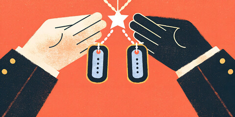 Unity and Partnership Concept with Hands Holding Dog Tags and Star Symbol