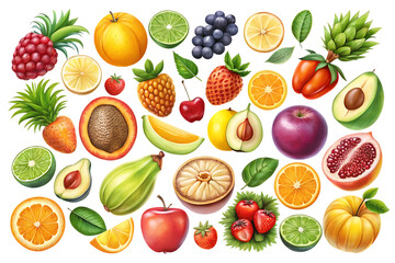 Collection assorted fruits vector, illustration transparent background. Png File