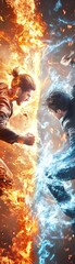 Fototapeta premium Fire and Ice - Clash of Elements.