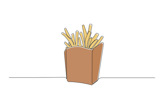 recommend clip art: Hand-drawn French fries one-line art drawing. Fast food concept continuous outline vector.