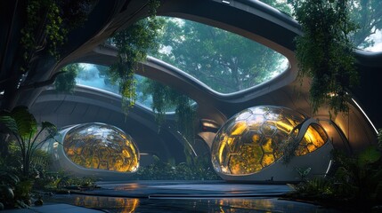 A Futuristic Bio-Dome with Alien Plants