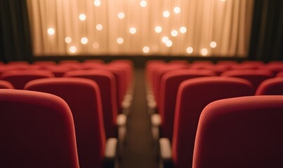 Obraz premium Empty red theater seats in a dark cinema, Generative AI 