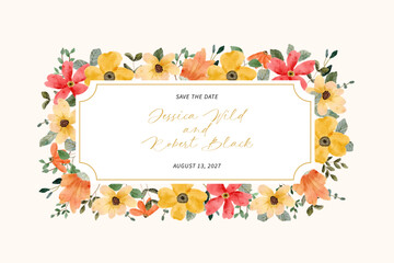 yellow orange floral watercolor frame