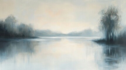 Fototapeta premium Tranquil Water Reflections in a Misty Landscape