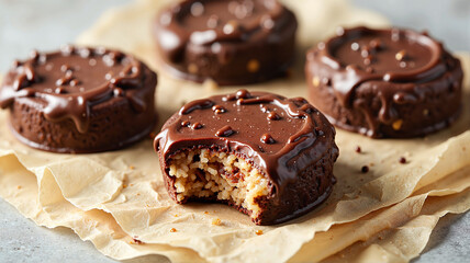 Decadent chocolate truffles with nutty filling - perfect for dessert blogs, confectionery websites, gourmet recipe books or indulgent food photography