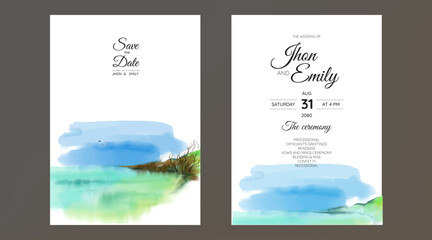 Set of Wedding Invitation, thank you, rsvp rustic card design with gold foil decoration. Vector elegant modern template, trendy cover, graphic poster, retro brochure, design template	