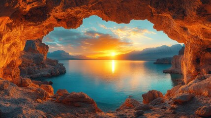  Sunset view from a coastal cave.