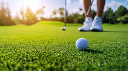 An elegant golfing experience on a well-maintained course, Golf essentials neatly displayed, Classic sporting style