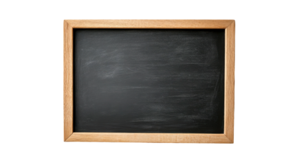 A blank chalkboard in a wooden frame ready for writing in a classroom setting during the morning