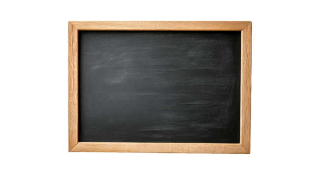 A blank chalkboard in a wooden frame ready for writing in a classroom setting during the morning