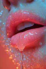 Fototapeta premium Close-up illustration of a mouth with moist red lips, lipstick lips