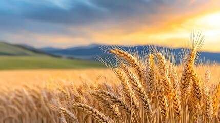 Naklejka premium The wheat field border is a lush and vibrant expanse, its golden stalks swaying gently in the breeze, creating a picturesque and peaceful scene that stretches as far as the eye can see.