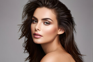 Fototapeta premium A woman with long hair and a light makeup look
