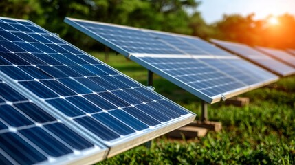 Solar Panel Installation Process Outdoor Field Photography Green Environment Close-up Perspective Sustainable Energy Concept