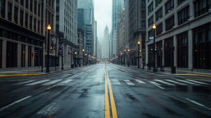 Empty City Street After Rain
