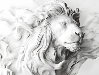 Fototapeta premium Black and white illustration of a marble lion head statue with smooth texture AI generated