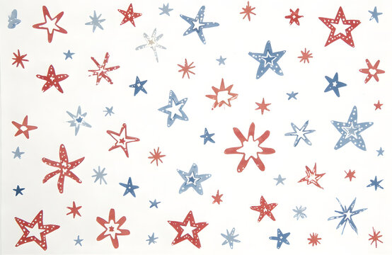 Playful Coral and Blue Stars Pattern with Whimsical Layout