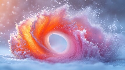 Glowing snow swirl, winter abstract.