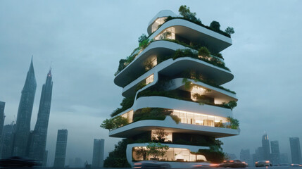 Futuristic skyscrapers with self-sustaining ecosystems