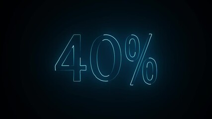 Glowing neon number 40% discount big offer sale business animation 4k video. 40 percent glowing neon sign black background.
