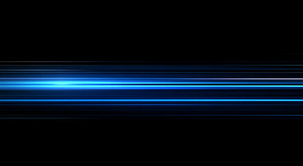 Horizontal blue light trails illuminate a dark backdrop