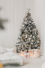 New Year's tree with gifts. Picture in bright colors.