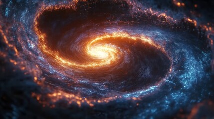 Fiery cosmic swirl, nebula, galaxy.
