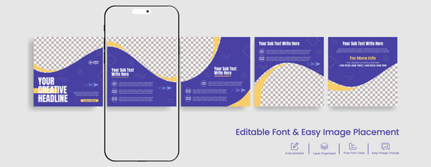 Carousel Post Template set, Editable social media posts banner set,corporate business marketing promotional carousel banner for motivational, quotes, blog text template design