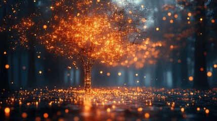 Fototapeta premium Glowing Tree in Dark Forest.