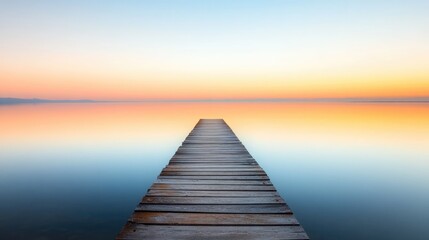 Wooden Dock Extending Into a Serene Sunset