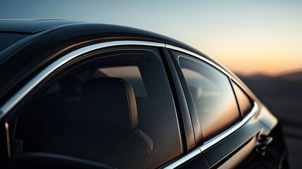 Close-up of car with ceramic tinted windows, UV protection, and heat rejection technology