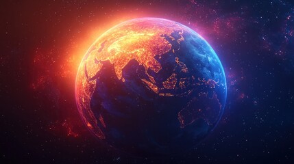 Fototapeta premium Fiery Earth, glowing at night from space.
