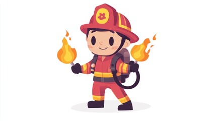 Cartoon Firefighter Holding Flames