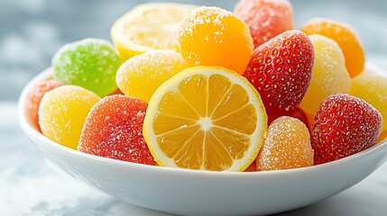 Indulge in a colorful assortment of fruity candies that will take you back to the carefree days of childhood, with flavors like strawberry, lemon, and orange bursting with sweet goodness.