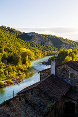 The Tarn in Front of the Medieval Village of Peyre (Aveyron)