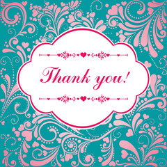 Thank you card. Thank you calligraphy text on a mint background. Vector illustration