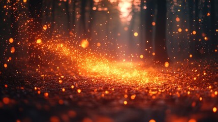 Fototapeta premium Magical glowing embers on forest floor.