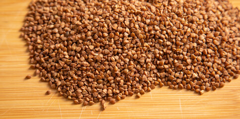 Close up of buckwheat grain. Vegan food