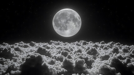 full moon shining above fluffy clouds creates serene night scene