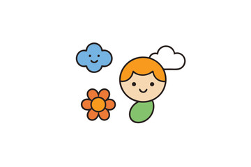cute kid flower cloud summer illustration on white.eps