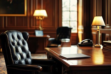 Elegant Office Interior with Classic Design and Warm Lighting